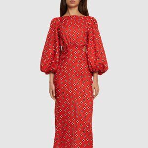 Johanna Ortiz Printed linen flared sleeve midi dress
